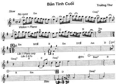 Bản Tình Cuối sheet nhạc đệm
