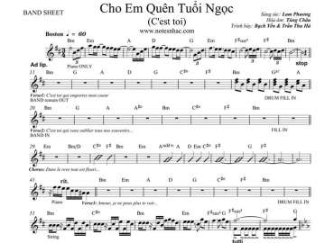 Cho Em Quên Tuổi Ngọc sheet nhạc đệm