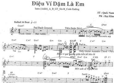 Điệu Ví Dặm Là Em sheet nhạc đệm