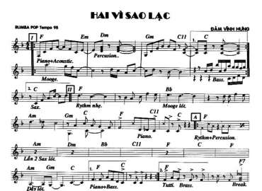 Hai Vì Sao Lạc sheet nhạc đệm