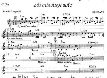 Lời Của Ánh Mắt sheet nhạc đệm
