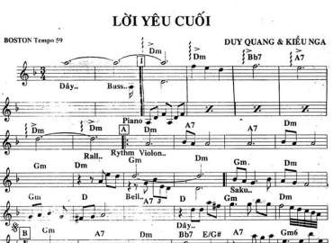 Lời Yêu Cuối sheet nhạc đệm