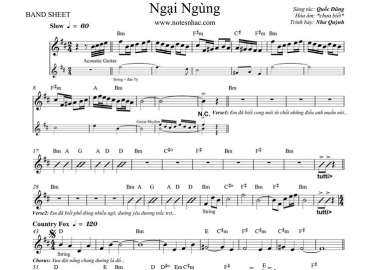 Ngại Ngùng sheet nhạc đệm