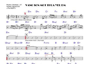Vàng Son Một Thuở Yêu Em sheet nhạc đệm