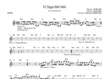 Vị Ngọt Đôi Môi sheet nhạc đệm