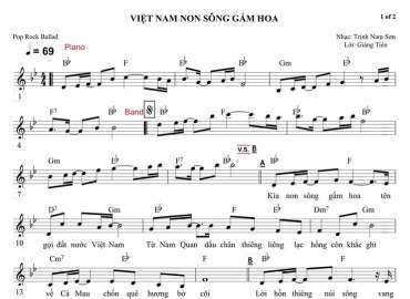 Việt Nam Non Sông Gấm Hoa sheet nhạc đệm