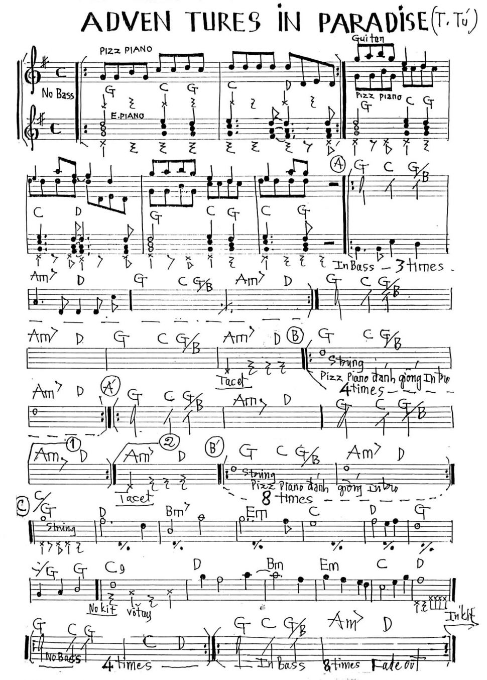 Adventures In Paradise sheet