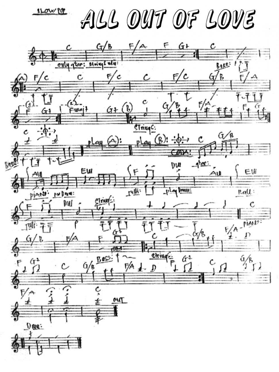 All Out Of Love sheet