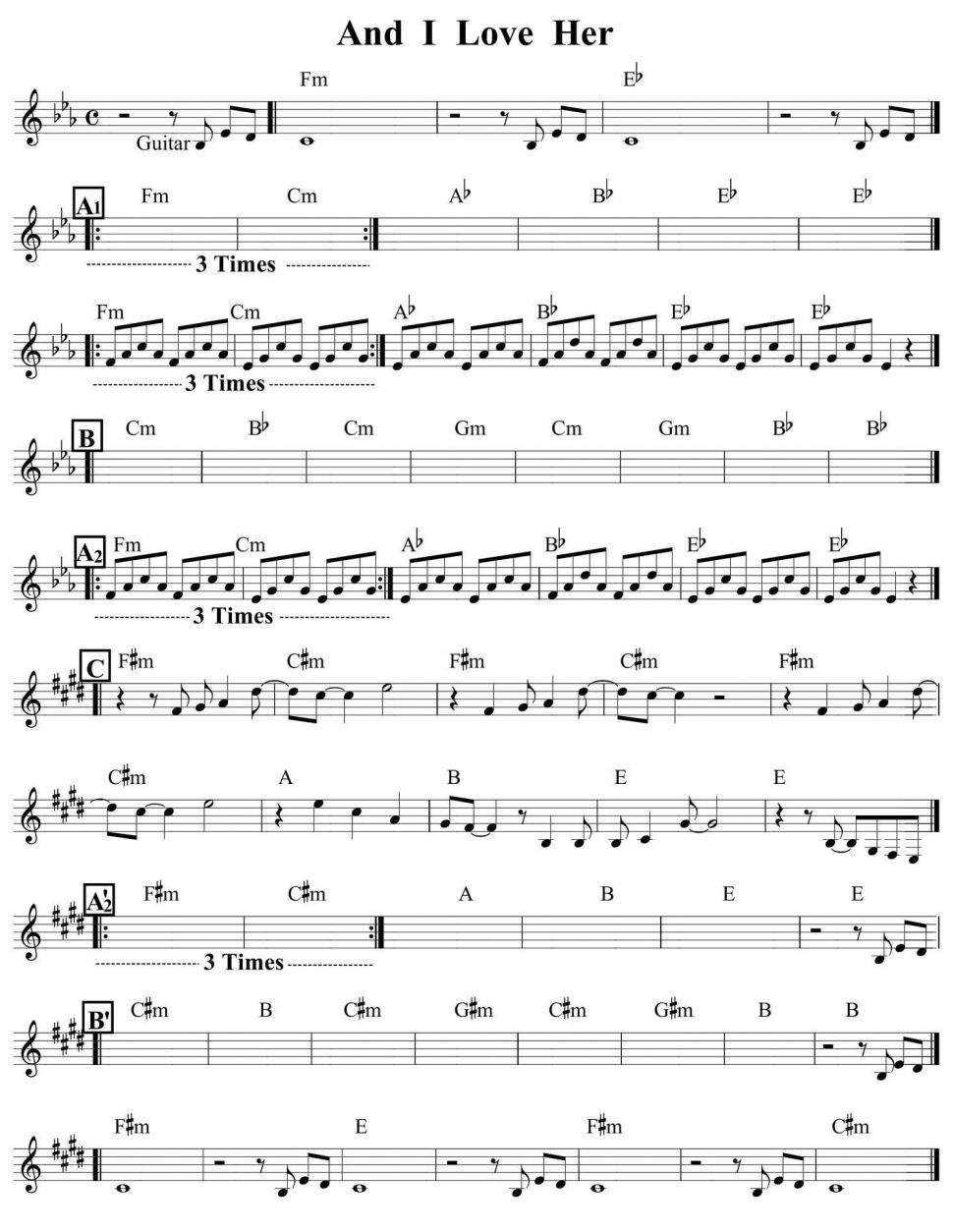 And I Love Her sheet