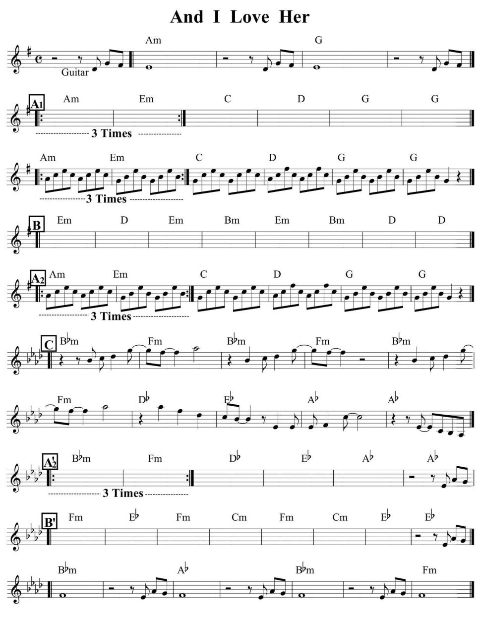 And I Love Her sheet