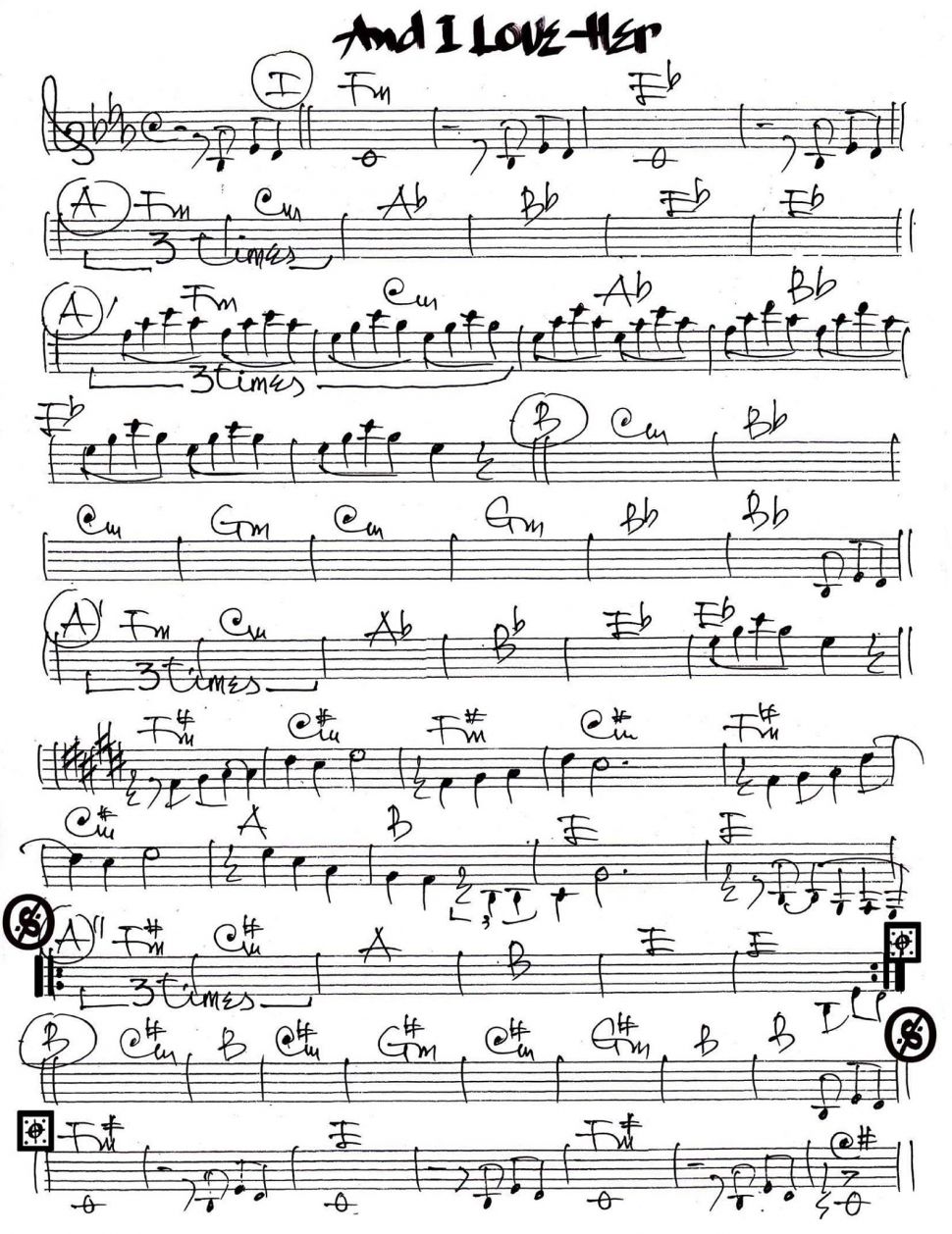 And I Love Her sheet