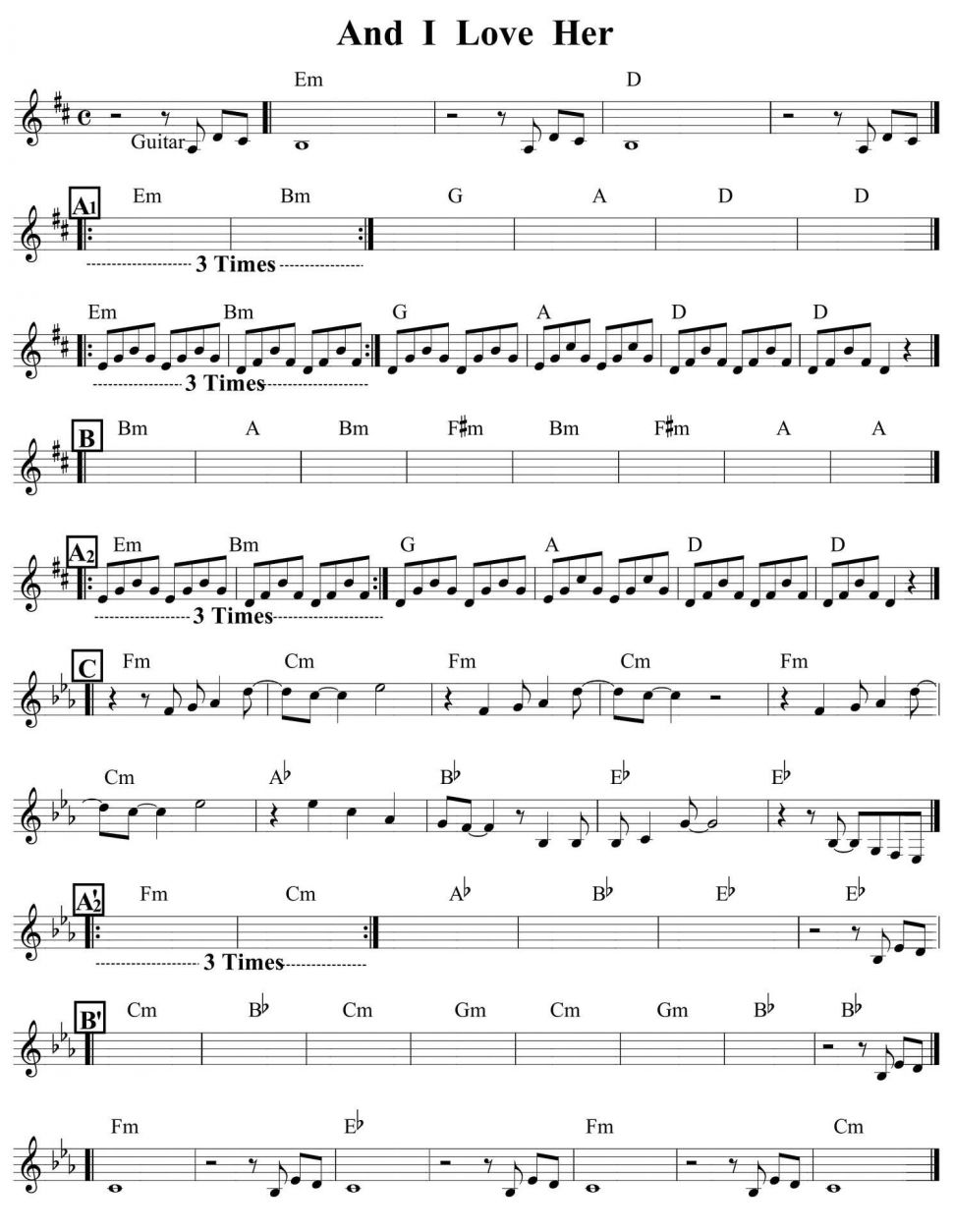 And I Love Her sheet