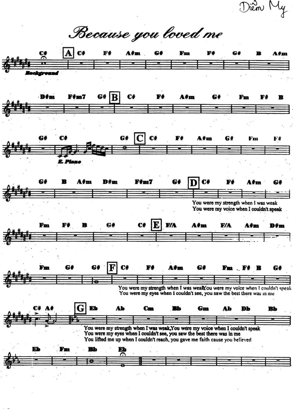 Because You Loved Me sheet