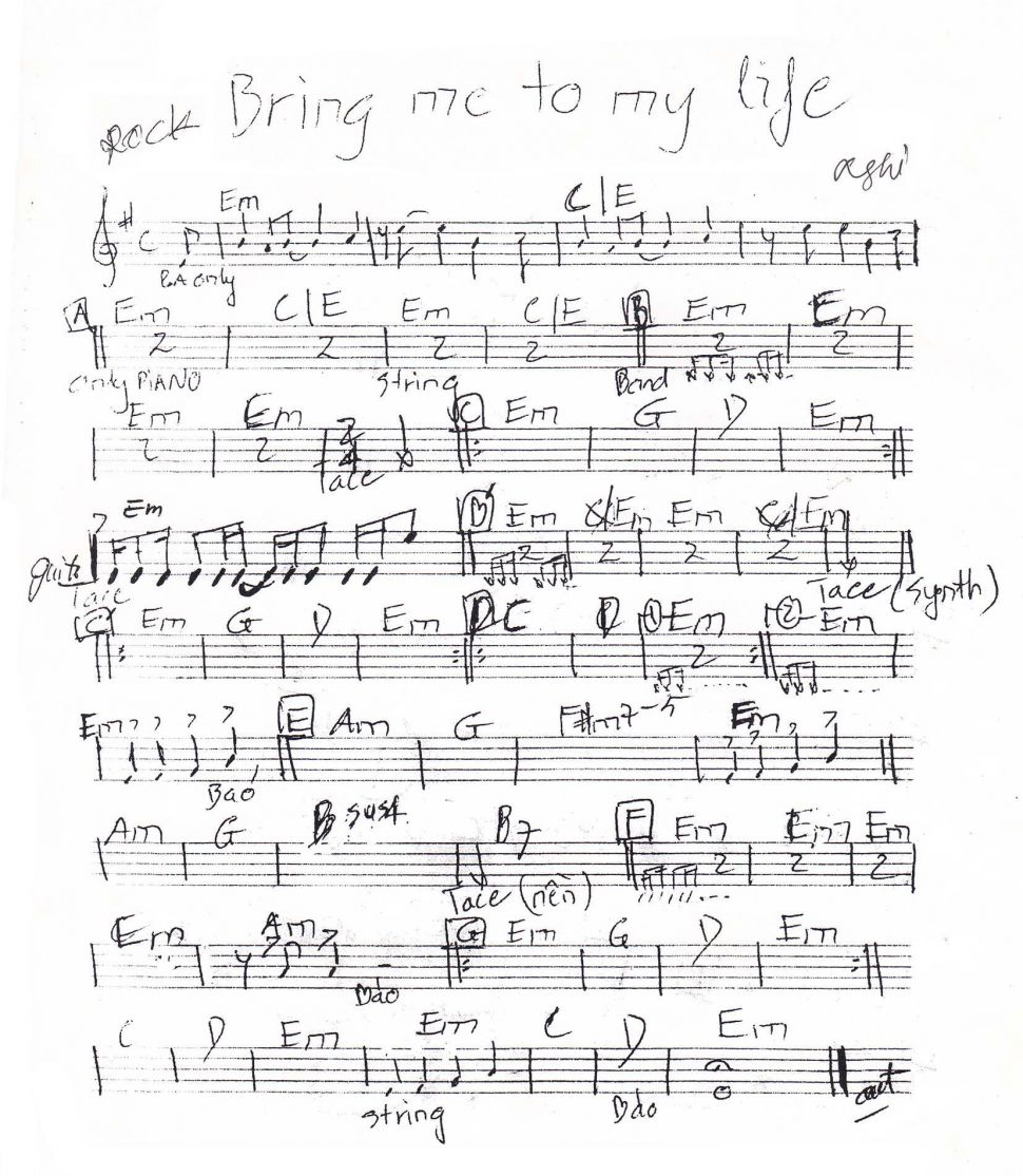 Bring Me To My Life Sheet