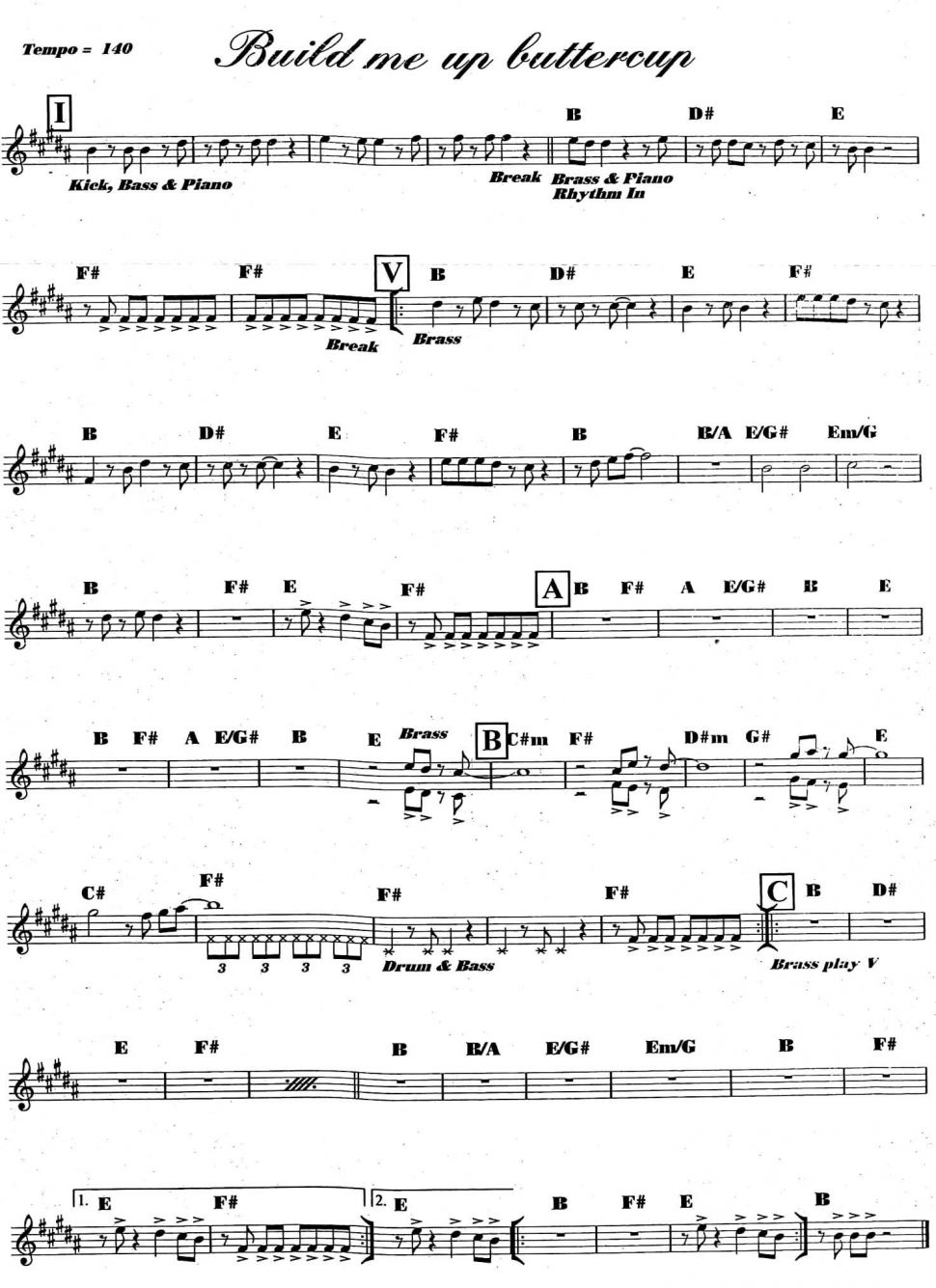 Build me up buttereup sheet