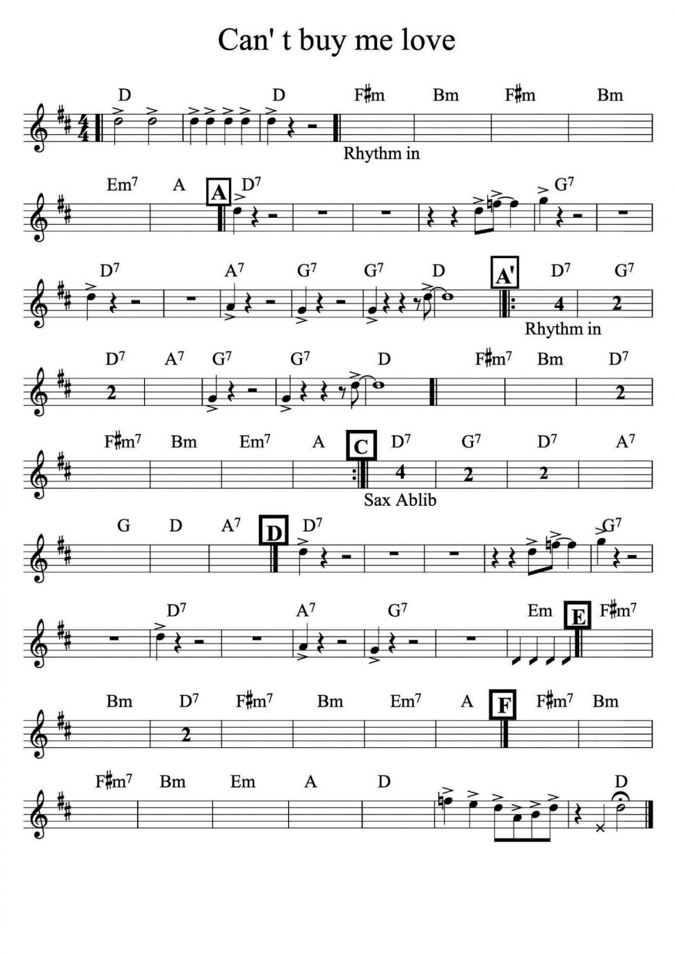 Can't Buy Me Love sheet