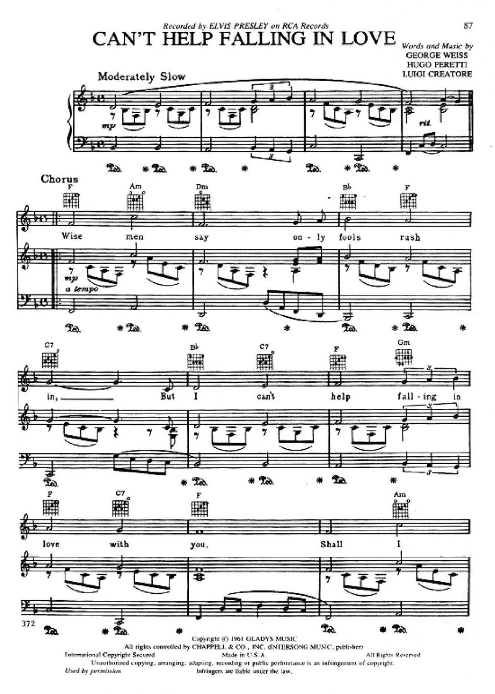 Can't Help Falling In Love sheet