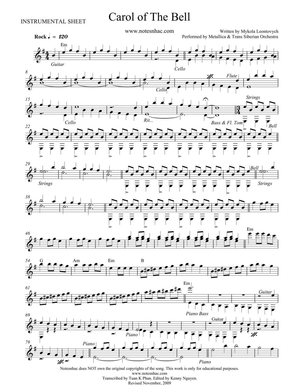 Carol Of The Bell sheet