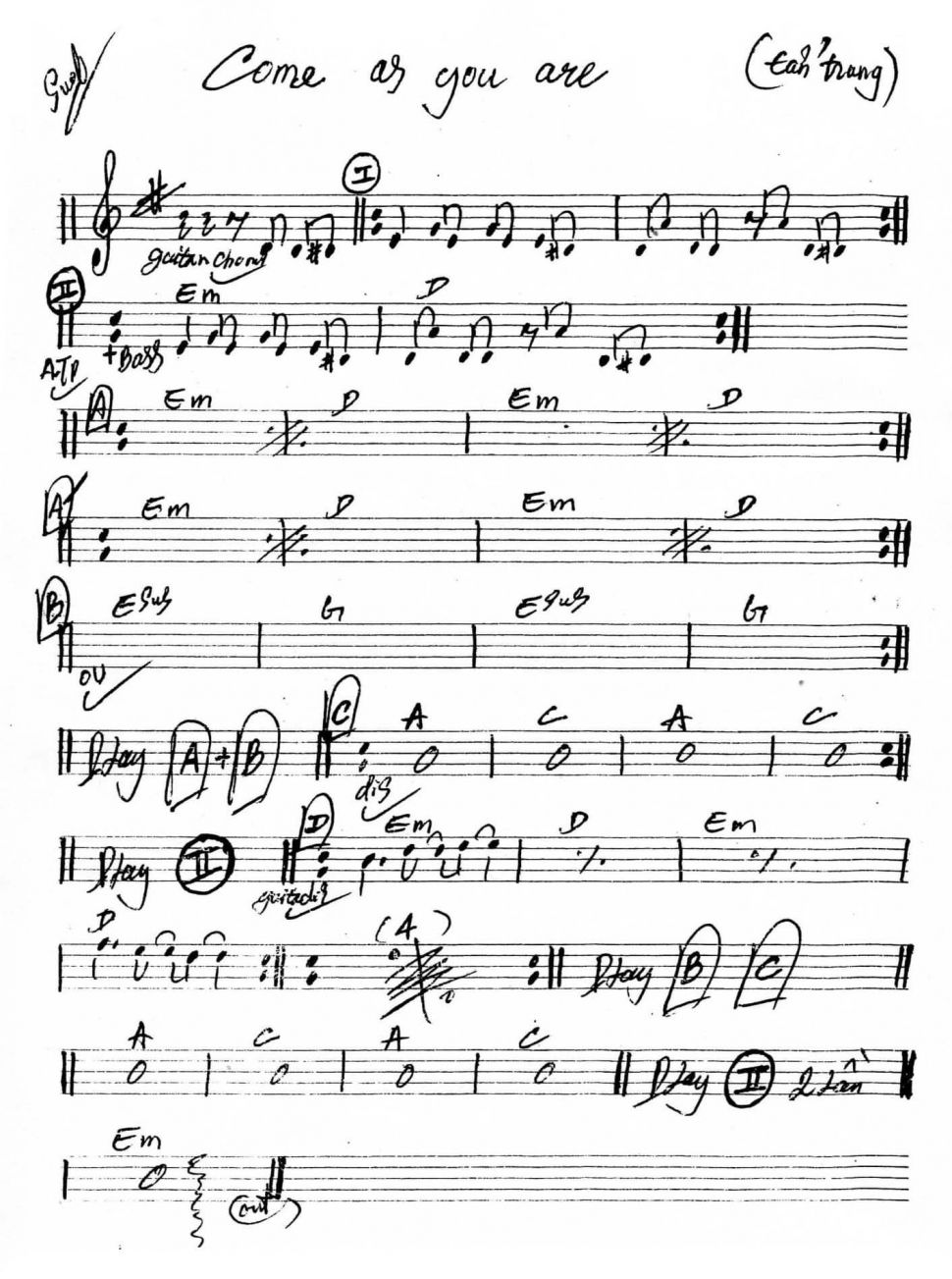 Come As You Are sheet