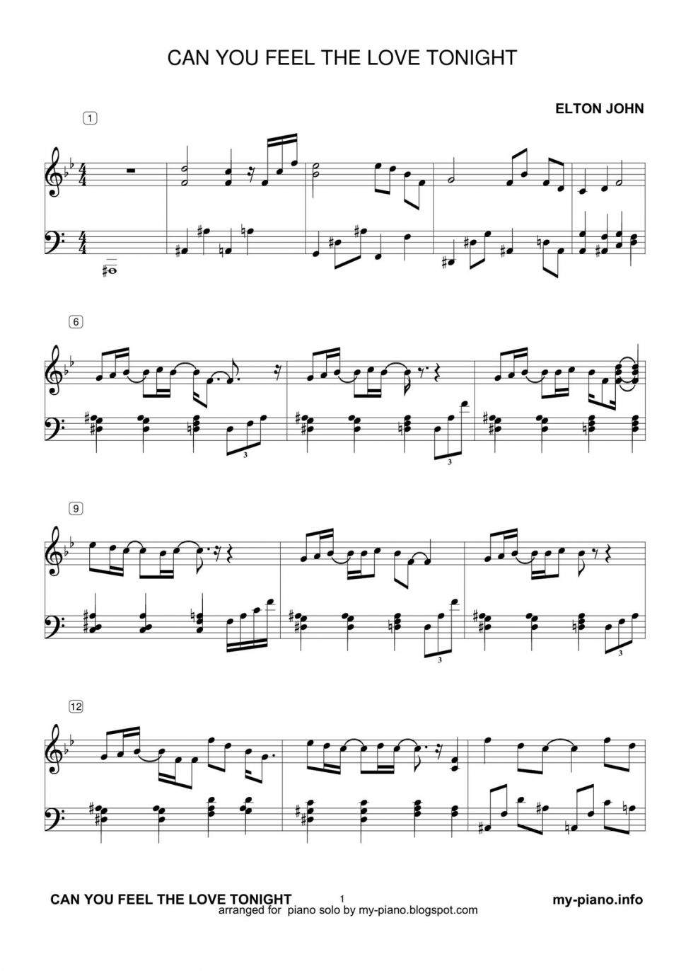 Can You Feel The Love Tonight sheet