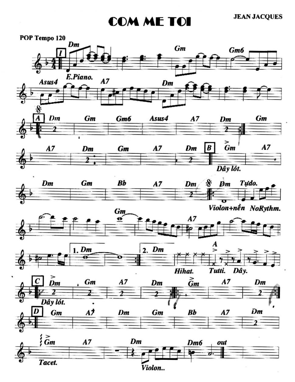 Com Me Toi sheet