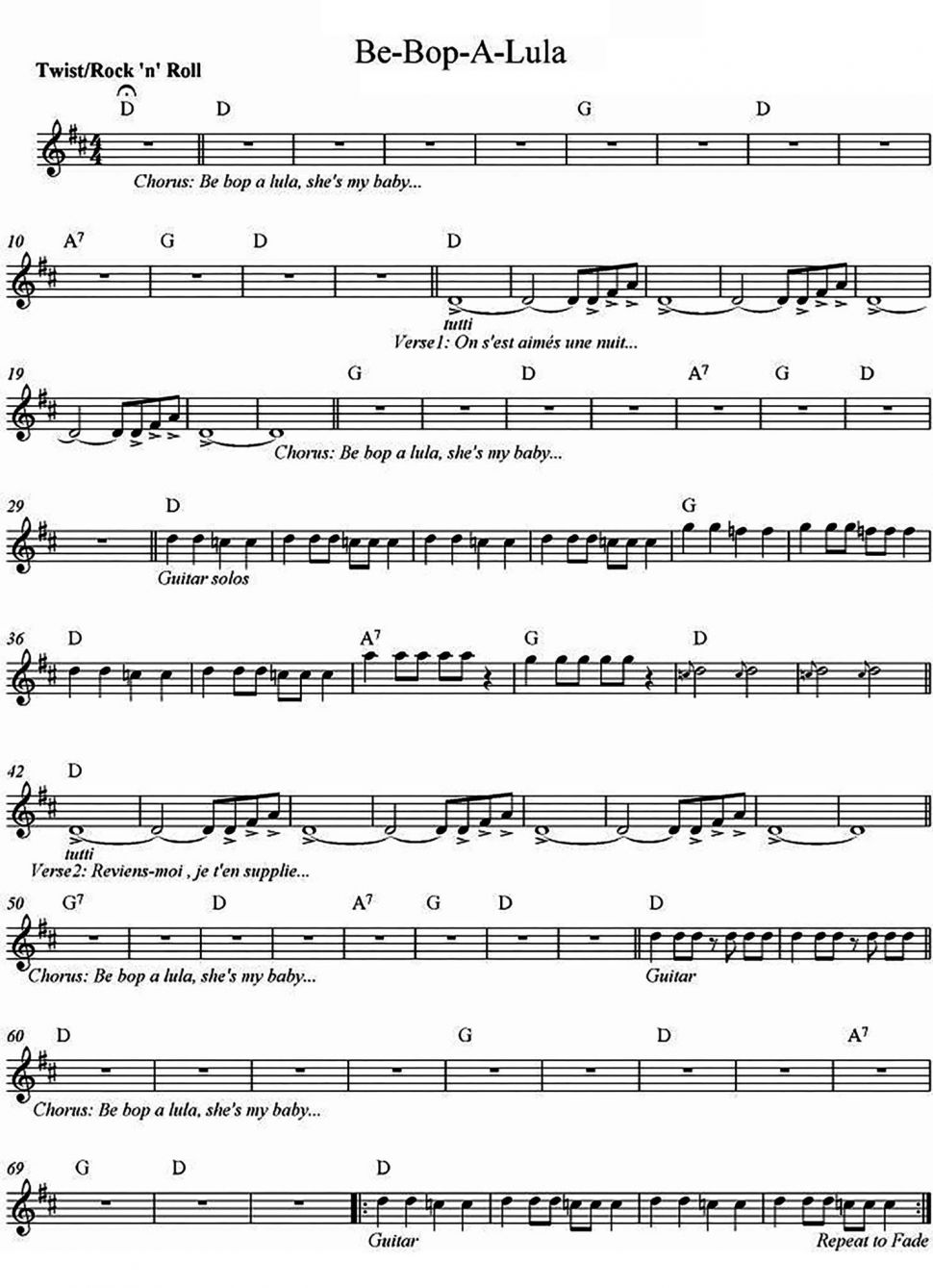 Be-Bop-A-Lula sheet