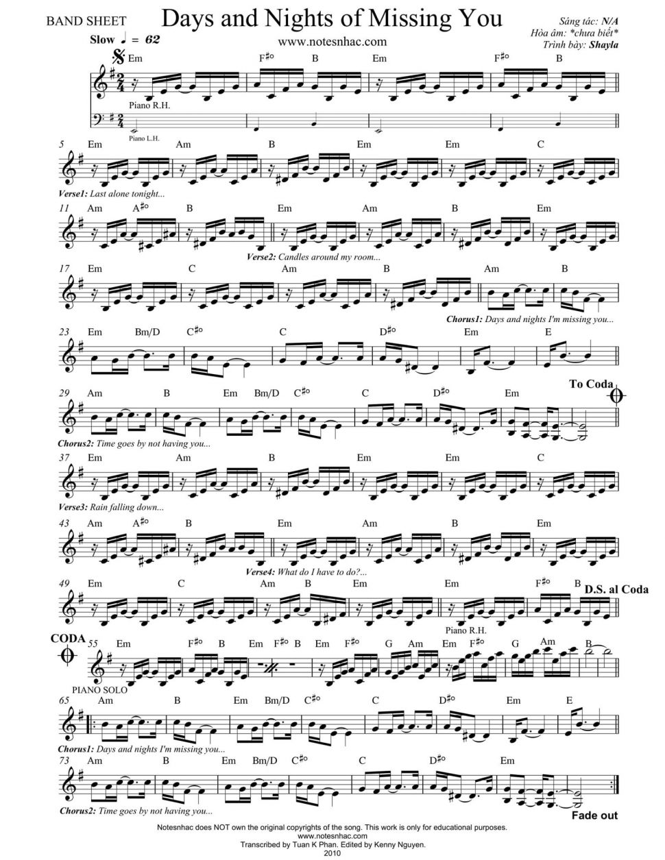 Days And Nights Of Missing You sheet