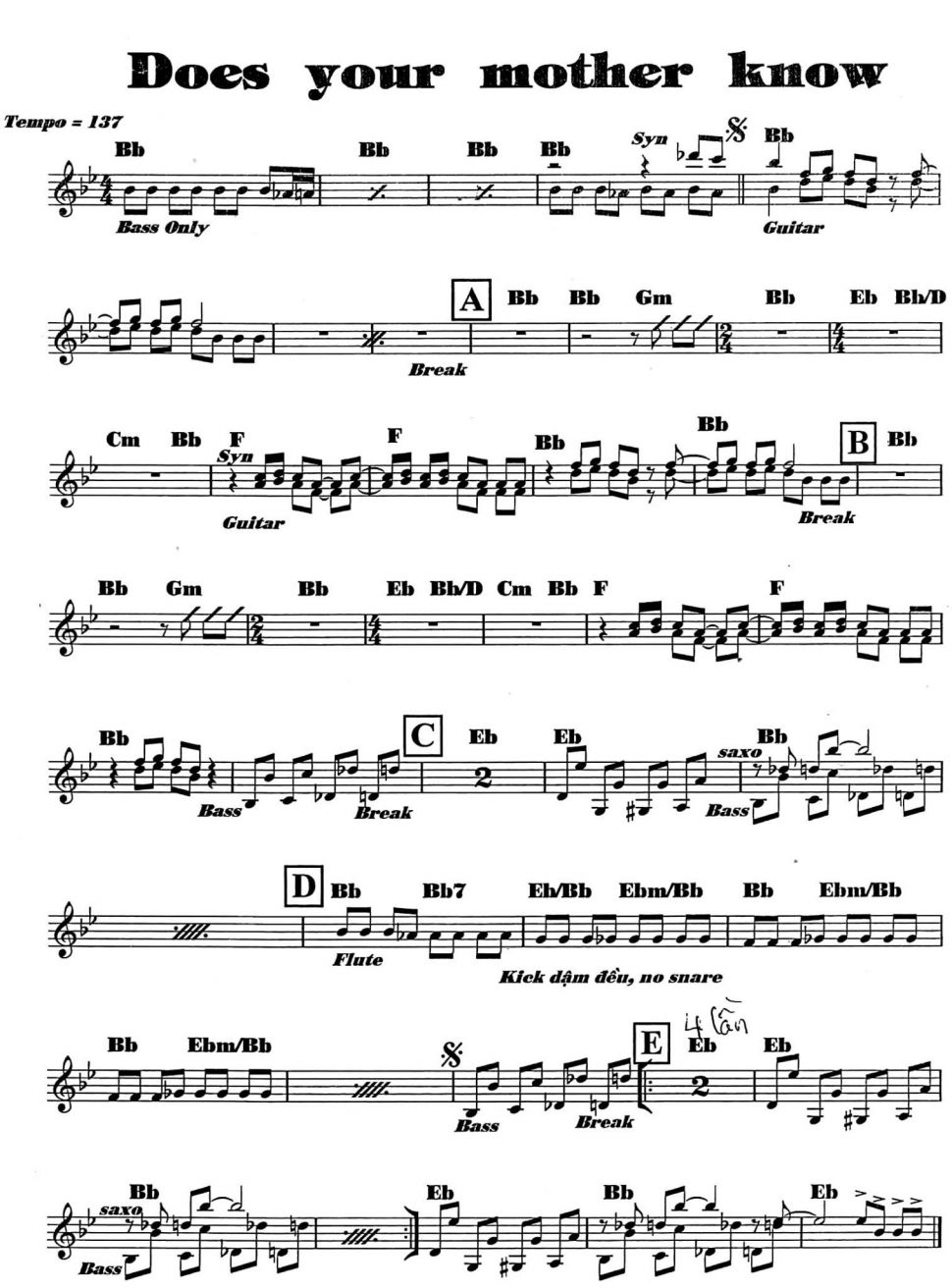 Does Your Mother Know sheet