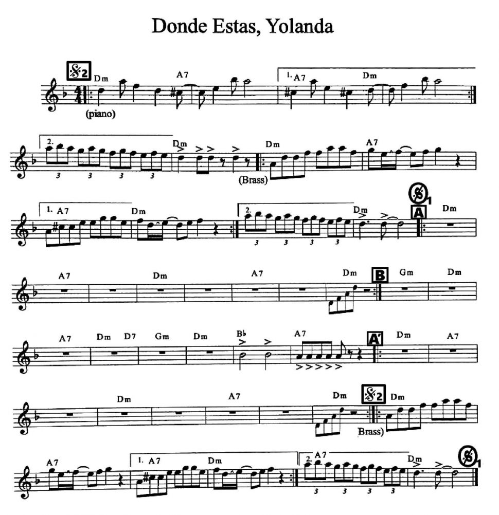 Donde Estas, Yolanda sheet