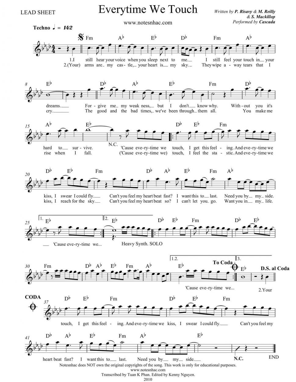 Everytime We Touch sheet