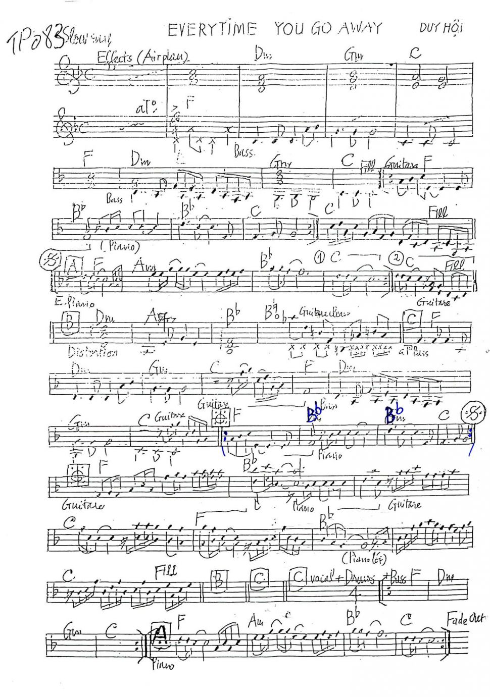 Everytime You Go Away sheet