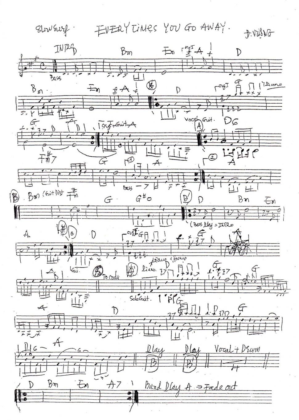 Everytime You Go Away sheet