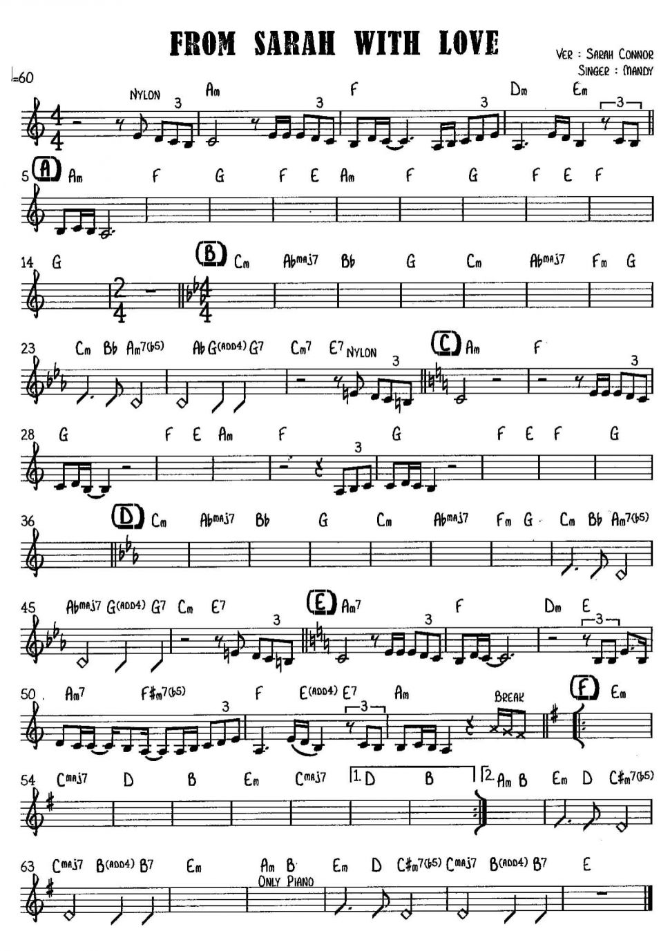 From Sarah With Love sheet