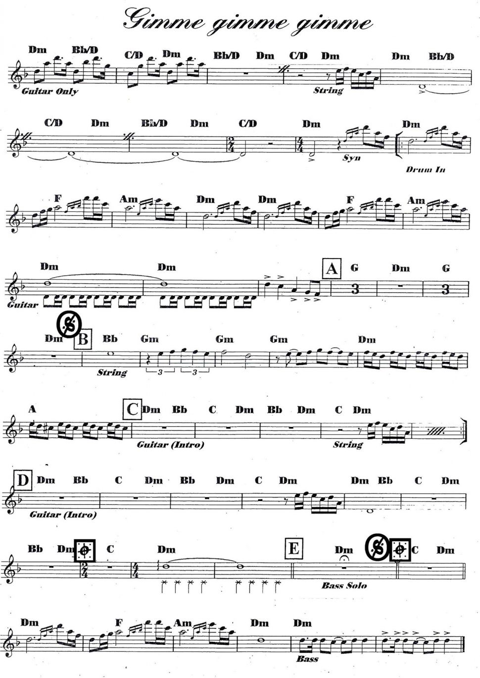 Gimme gimme gimme sheet