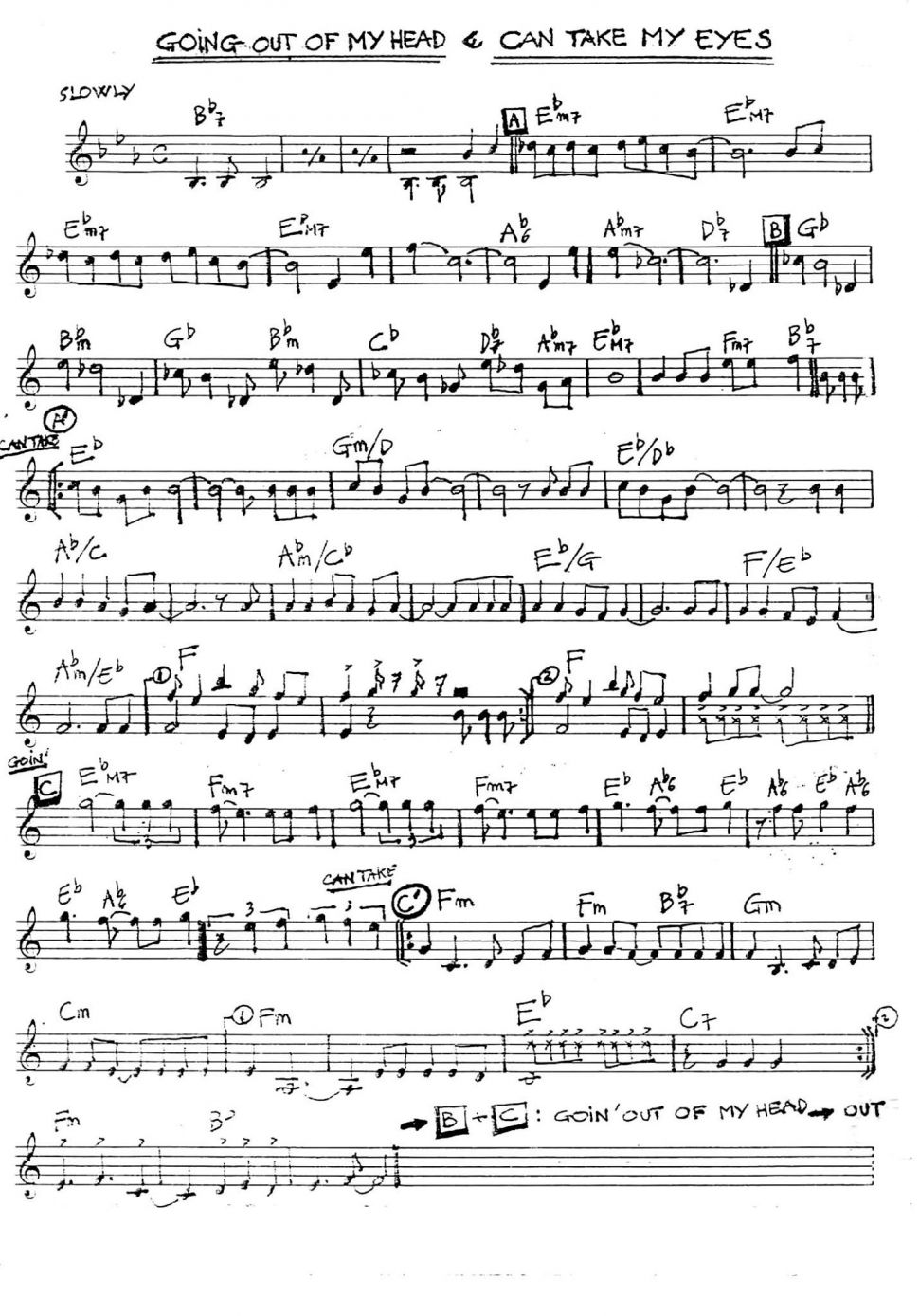 Going out of my head <> Can take my eyes sheet