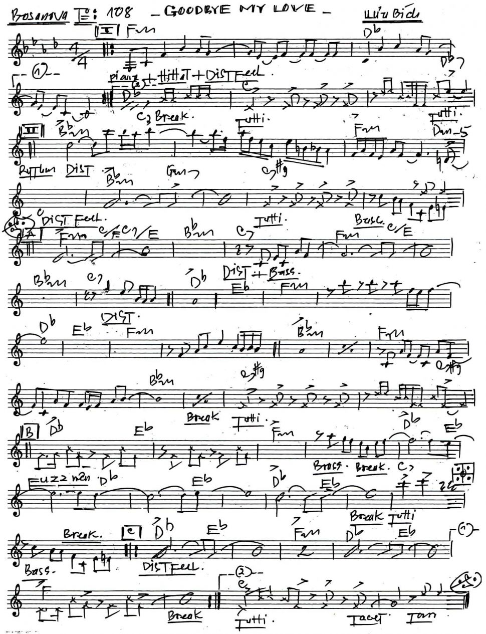 Goodbye my love sheet