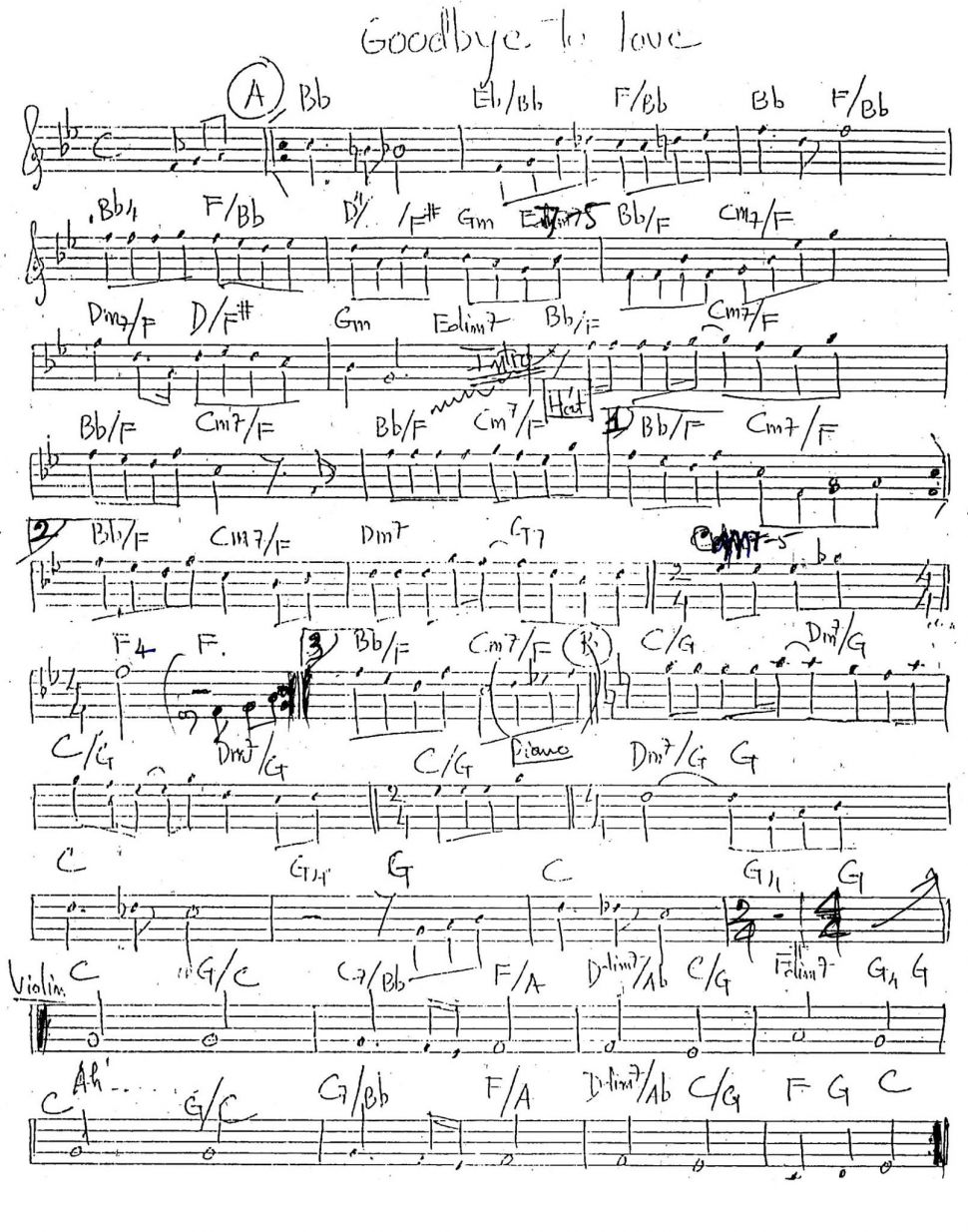 Goodbye to love sheet