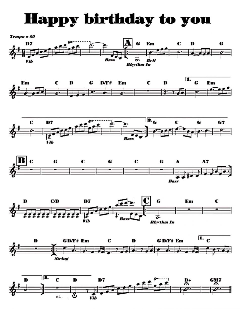 Happy Brithday To You sheet