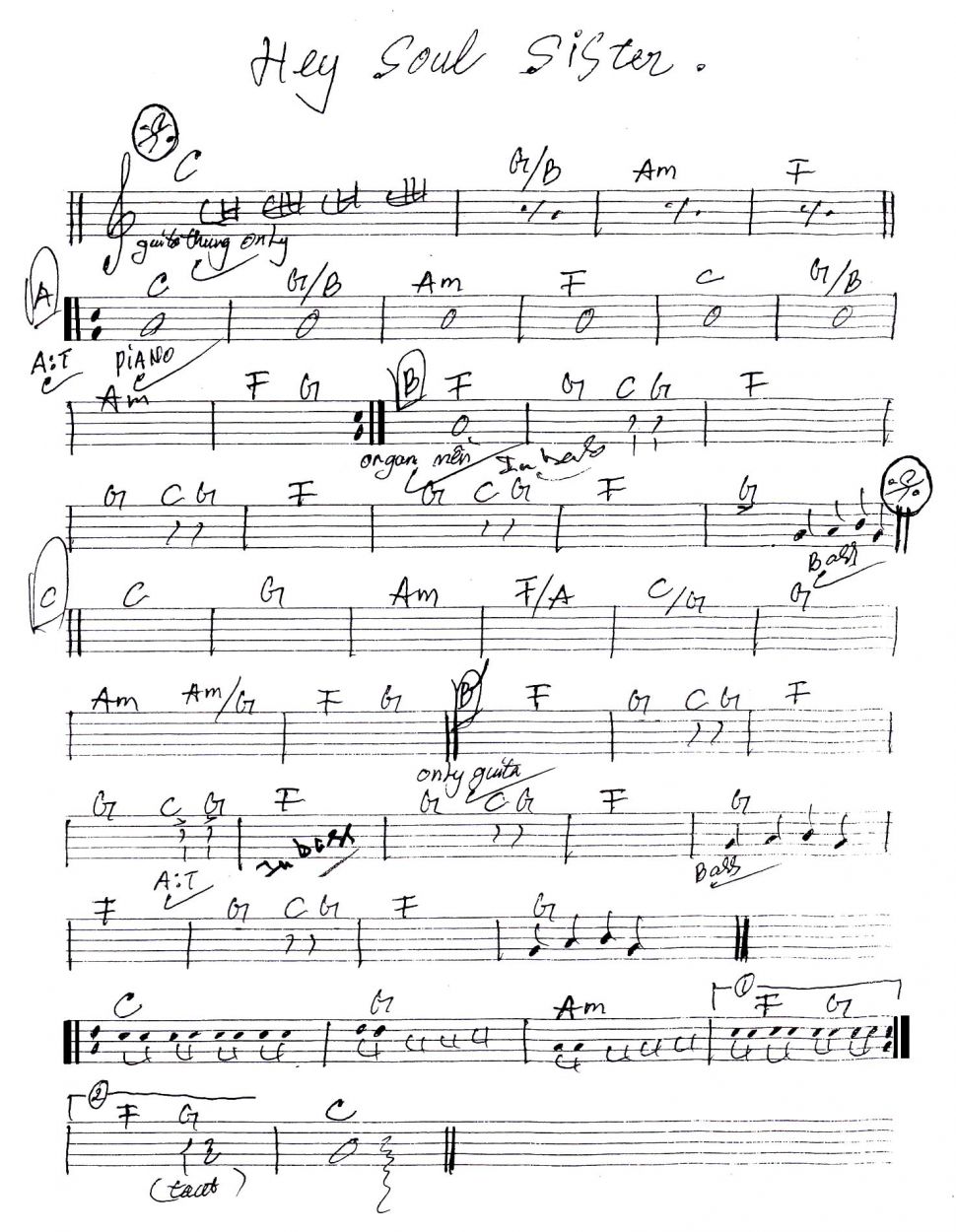 Hey Soul Sister sheet