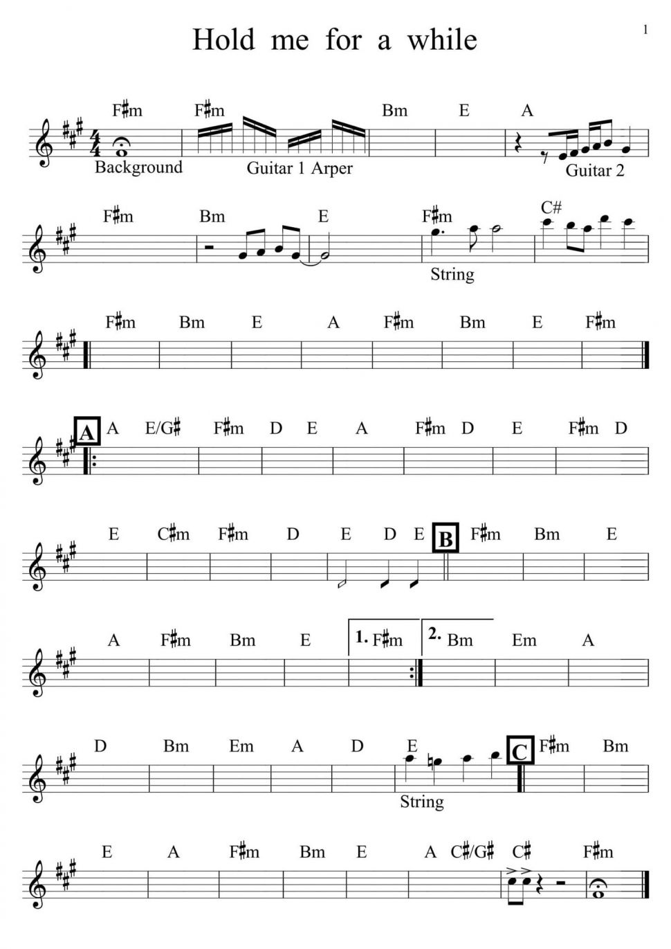 Hold Me For A While sheet