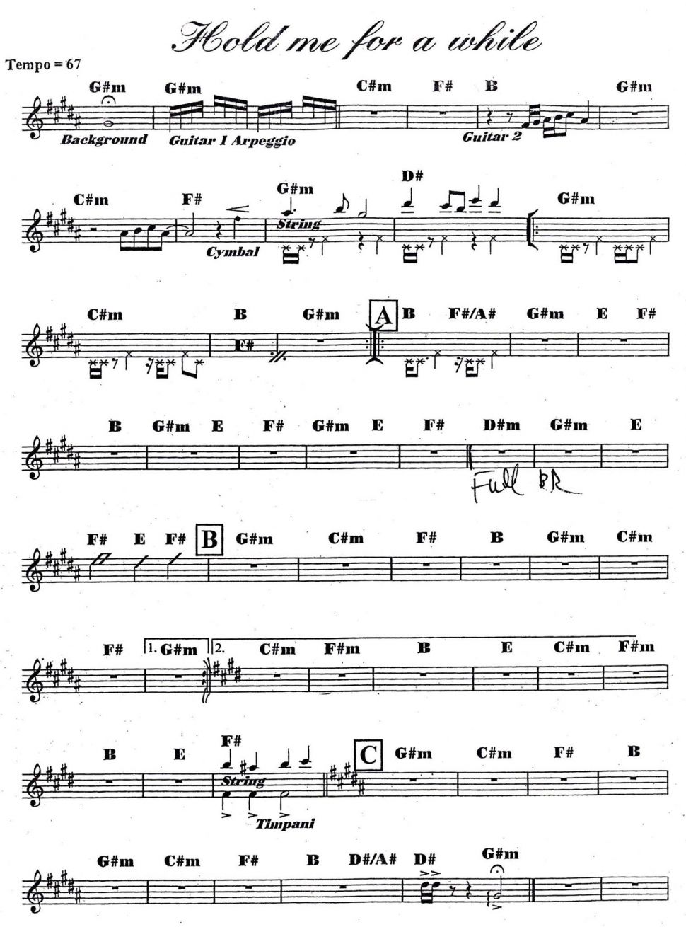 Hold Me For A While sheet