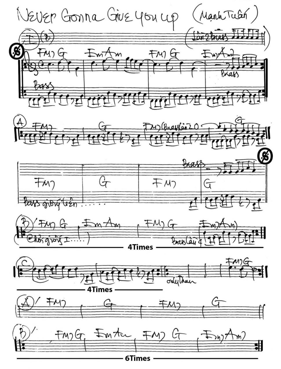 Never Gonna Give You Up sheet