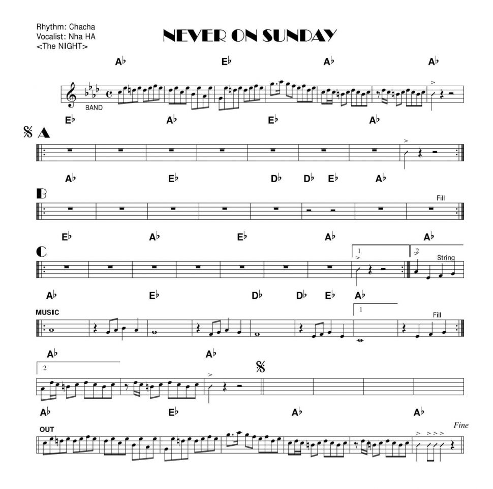 Never On Sunday sheet