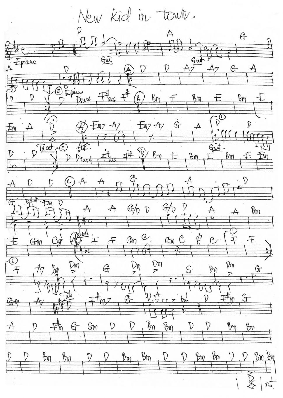 New Kid In Town sheet