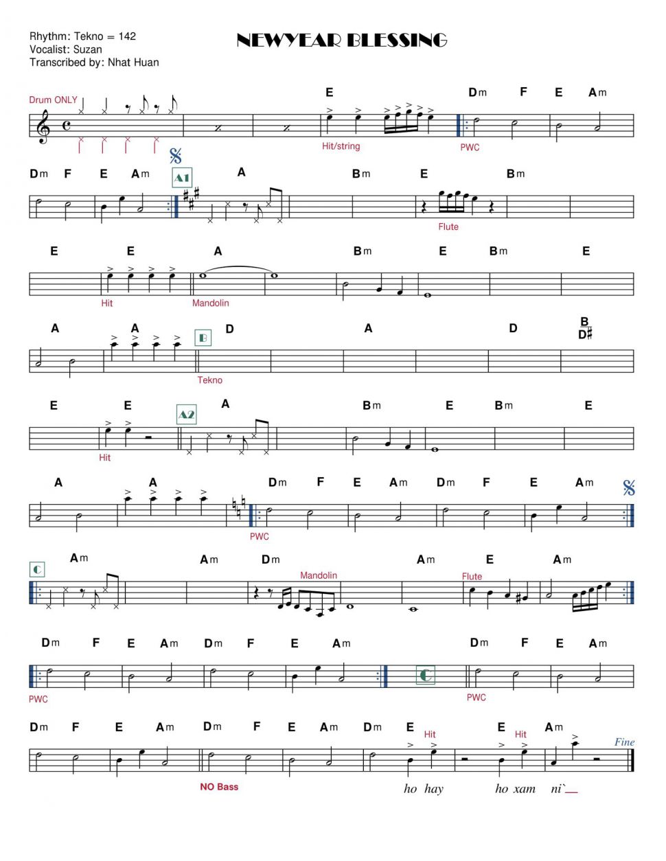 New Year Blessing sheet