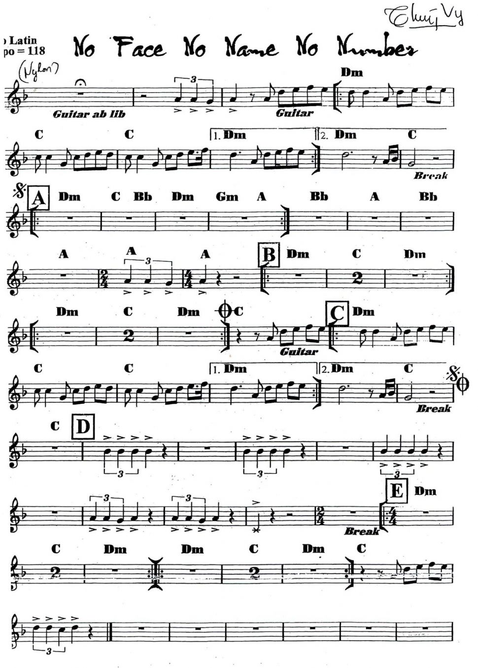 No Face No Name No Number sheet