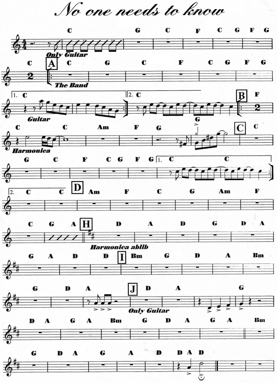 No One Needs To Know sheet