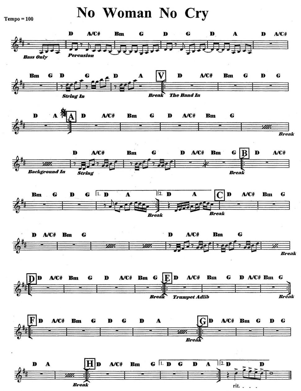 No Woman No Cry sheet