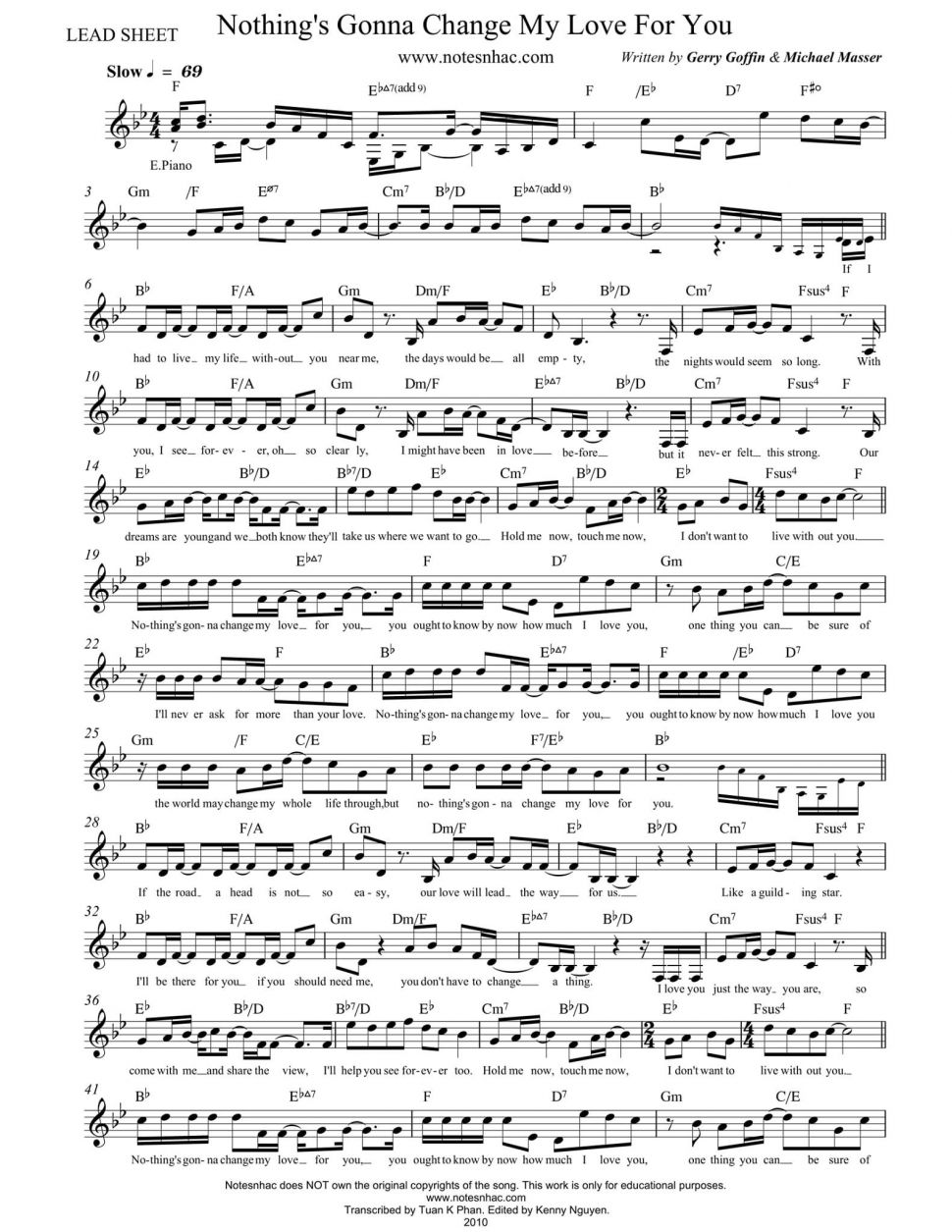 Nothing's Gonna Change My Love For You sheet