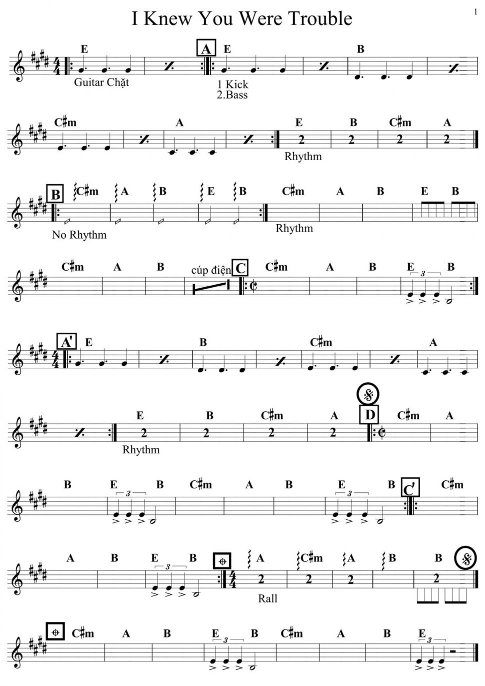 I Knew You Were Trouble sheet